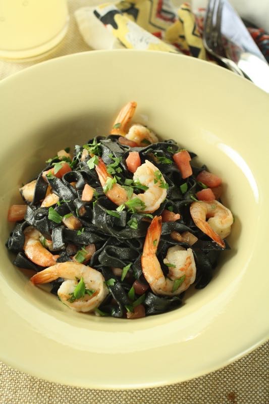 Squid Ink Pasta with Shrimp